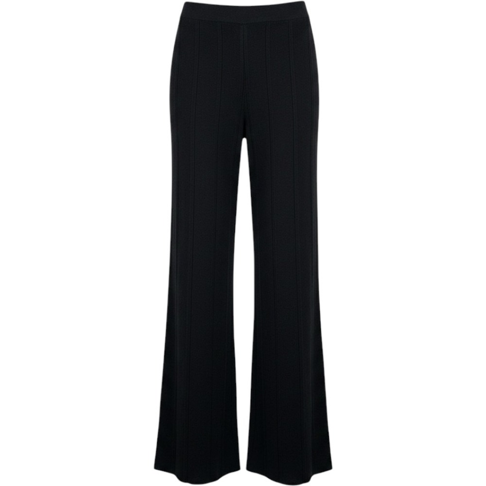 Ekouaer Black Ribbed Knit Wide Leg Pants Size Large Viscose Blend Trousers